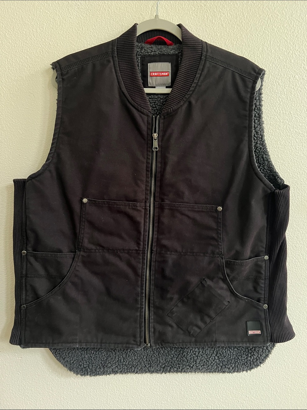 CRAFTSMAN Canvas Duck Utility Workwear Vest Faux Sherpa Lined Black Men's XL